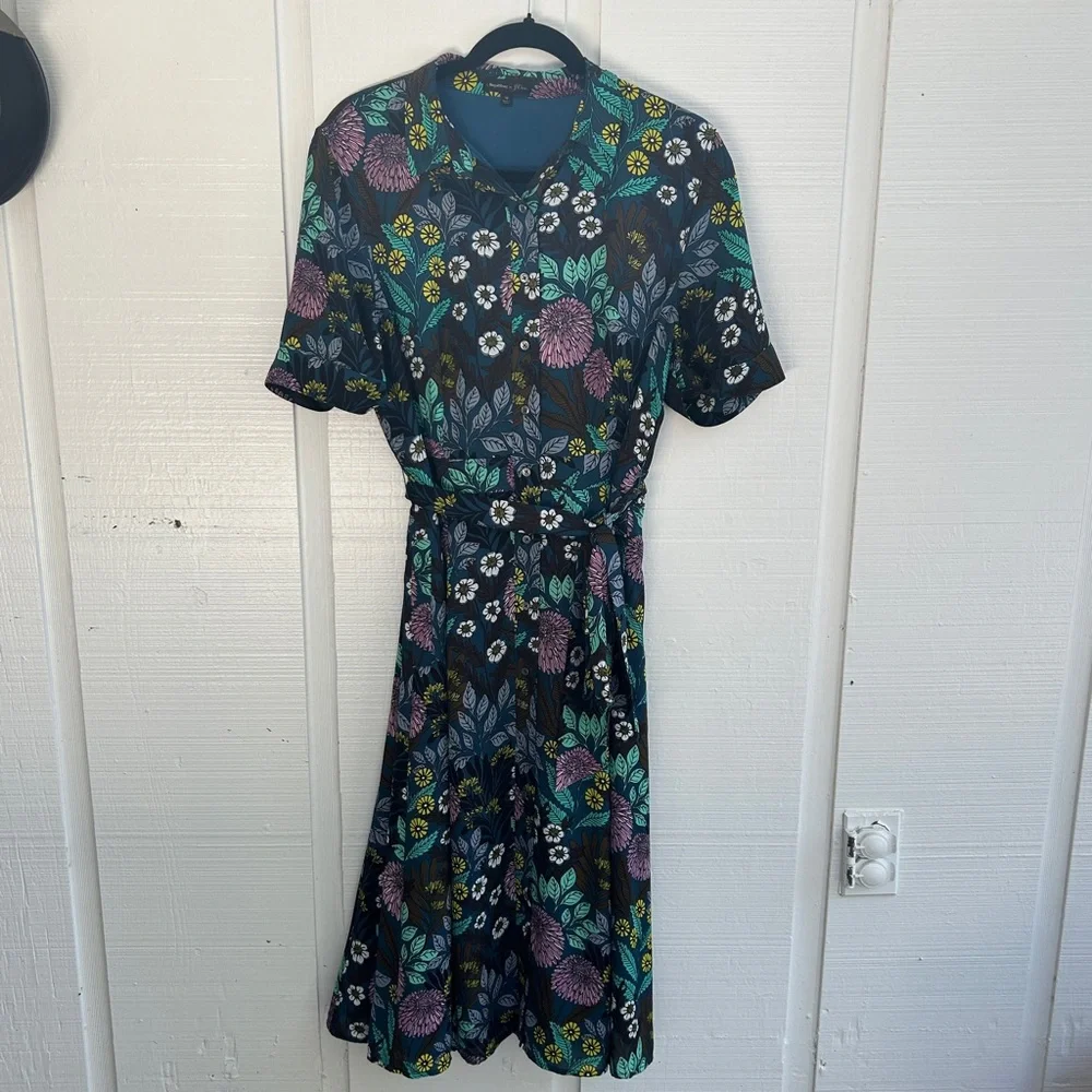 J. Crew Floral Print Dress - Black, Purple, Green - Picture 2 of 14